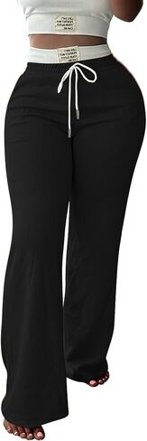 pinsv womens swinkpants عريض الساق عالية الخصر سراويل تجريب السراويل غير الرسمية سراويل فضفاضة مريحة مع جيوب in Kuwait