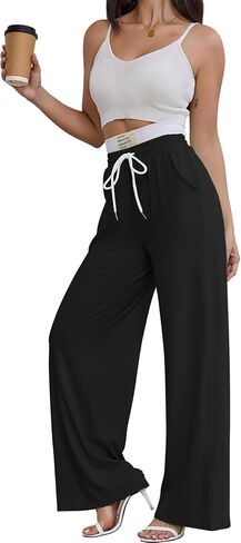 pinsv womens swinkpants عريض الساق عالية الخصر سراويل تجريب السراويل غير الرسمية سراويل فضفاضة مريحة مع جيوب in Kuwait
