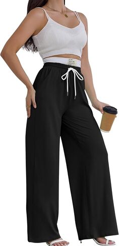 pinsv womens swinkpants عريض الساق عالية الخصر سراويل تجريب السراويل غير الرسمية سراويل فضفاضة مريحة مع جيوب in Kuwait