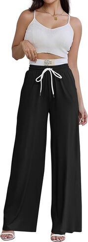 pinsv womens swinkpants عريض الساق عالية الخصر سراويل تجريب السراويل غير الرسمية سراويل فضفاضة مريحة مع جيوب in Kuwait
