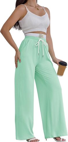 pinsv womens swinkpants عريض الساق عالية الخصر سراويل تجريب السراويل غير الرسمية سراويل فضفاضة مريحة مع جيوب in Kuwait