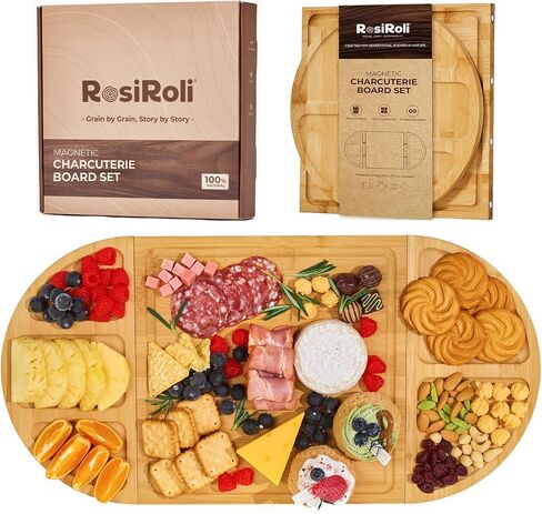 لوحة Charcuterie ومجموعة التقديم - صينية جبن الخيزران الطبيعية مجموعة علبة الوجبات الخفيفة مع هدايا مغناطي in Saudi Arabia