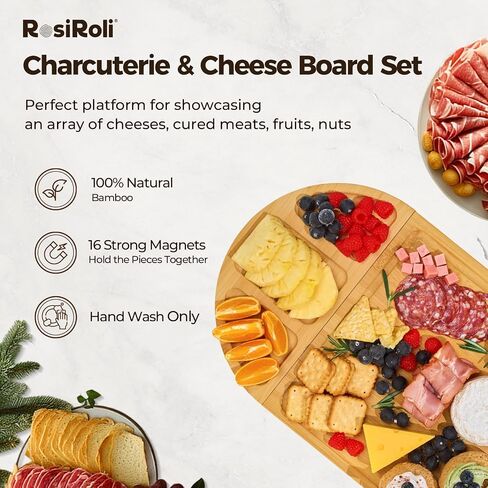لوحة Charcuterie ومجموعة التقديم - صينية جبن الخيزران الطبيعية مجموعة علبة الوجبات الخفيفة مع هدايا مغناطي in Saudi Arabia