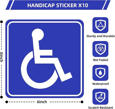 10 Pack Handicap Sign Stickers, 6x6 inch Handicap Parking Sign Stickers Decal Disable Wheelchair Signs, Premium Self-Adhesive Vinyl Stickers UV Protected Waterproof Non-Fade Scratch Resistant, Decal for Business Car Bus School Supermarket Stairs Indoor an in Saudi Arabia