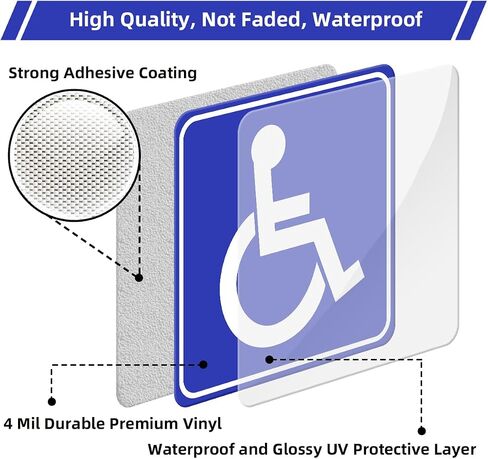 10 Pack Handicap Sign Stickers, 6x6 inch Handicap Parking Sign Stickers Decal Disable Wheelchair Signs, Premium Self-Adhesive Vinyl Stickers UV Protected Waterproof Non-Fade Scratch Resistant, Decal for Business Car Bus School Supermarket Stairs Indoor an in Saudi Arabia