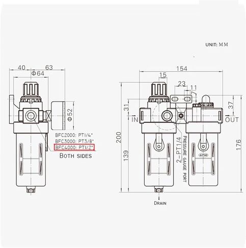 BFC2000 BFC3000 BFC4000 G1/4 G3/8 G1/2 لضغط مرشح الهواء ، فاصل زيت ضاغط مرشح الهواء (PSI و KGF CM2 ، BFC2000) in Saudi Arabia