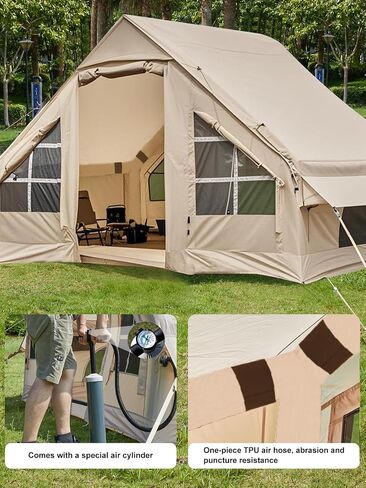 Inflatable Camping Tent with Canopy, Cabin Tent, 4-6 Person Glamping Tents Sun Shelter, Easy Setup Waterproof Outdoor Oxford Tents, Self-Supporting Structure Inflatable House Tent with Picnic Blanket in Kuwait