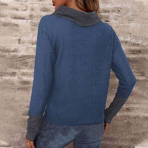 Women's Turtleneck Sweaters Long Sleeve Waffle Knit Pullover Tops Color Block Shirts Blouses Fall Clothes Outfits in Kuwait