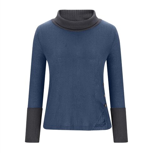 Women's Turtleneck Sweaters Long Sleeve Waffle Knit Pullover Tops Color Block Shirts Blouses Fall Clothes Outfits in Kuwait