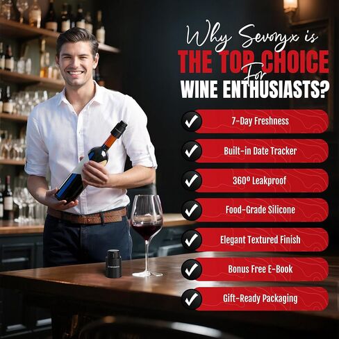 Vacuum Wine Stopper for Bottles - Premium Wine Saver with 7-Day Freshness Guarantee, Built-in Date Tracker, Leakproof Design & Food-Grade Material, Free WineGuide E-book included in Saudi Arabia