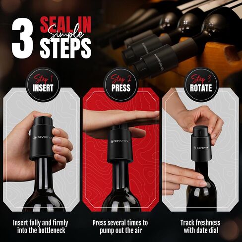 Vacuum Wine Stopper for Bottles - Premium Wine Saver with 7-Day Freshness Guarantee, Built-in Date Tracker, Leakproof Design & Food-Grade Material, Free WineGuide E-book included in Saudi Arabia