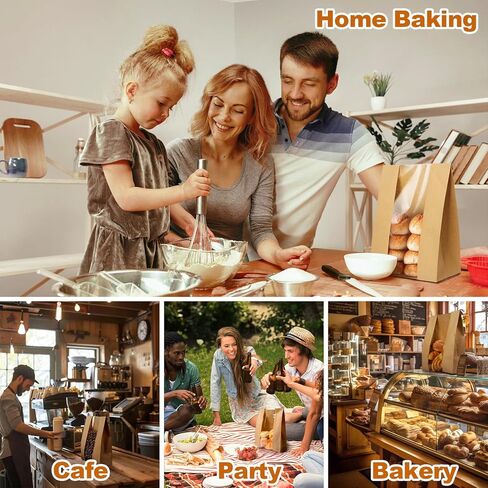 أكياس خبز الورق - 30 حزمة - أكياس تخزين الخبز محلية الصنع مع نافذة واضحة تشمل ملصقات ختم الملصقات - أكياس تغليف الخبز الخبيثة لملفات تعريف الارتباط والخبز والعلاجات - Kraft Brown 13.7x8.2x3.5inches in Kuwait