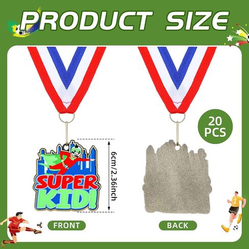Quelay 20 PCS Medal 2.36 "جائزة Super Kids لكرة القدم مع جوائز جائزة الشريط لكرة القدم للاحتفال بالمسابقات الرياضية وفضلات الحفلات والمعادن in Saudi Arabia