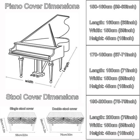 Baby Grand Piano Cover Household Dustproof Piano Cover Waterproof Leather Grand Piano Cover with Stool Cover & Footrest Cover(A,180cm/71inch) in Saudi Arabia