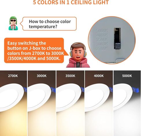 Meconard 6 Pack 6 Ing 6 بوصة LED ضوء سقف راحة ، 2700K/3000K/3500K/4000K/5000K قابلة للاختيار ، قابلة للضايق 12W = 110W ، 1050LM ، IC مصنفة من القاتل المصابيح مع مربع الوصلات ، ETL و ETL. in Kuwait