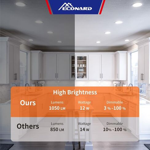 Meconard 6 Pack 6 Ing 6 بوصة LED ضوء سقف راحة ، 2700K/3000K/3500K/4000K/5000K قابلة للاختيار ، قابلة للضايق 12W = 110W ، 1050LM ، IC مصنفة من القاتل المصابيح مع مربع الوصلات ، ETL و ETL. in Kuwait