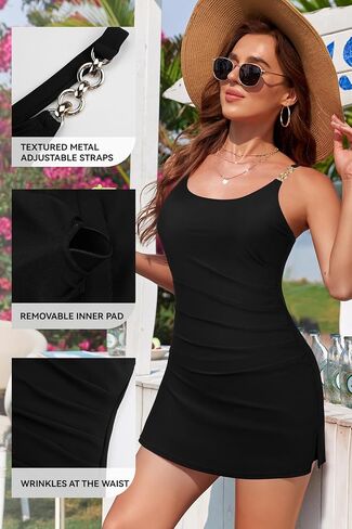 SHEKINI Women Swim Dress One Piece Swimsuits Modest Tummy Control Bathing Suit Skirt with Pockets Swimwear in Saudi Arabia