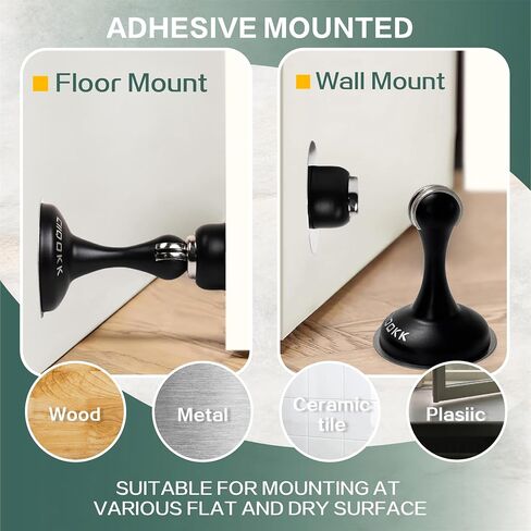 Magnetic Door Stoppers 2 Pack,Stainless Steel Door Stops for Wall and Floor Mounting. Door Holder Keep Door Open,No Drilling Door Stop with Adhesive Tapes, Black in Saudi Arabia