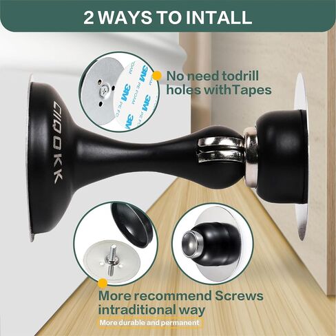Magnetic Door Stoppers 2 Pack,Stainless Steel Door Stops for Wall and Floor Mounting. Door Holder Keep Door Open,No Drilling Door Stop with Adhesive Tapes, Black in Saudi Arabia