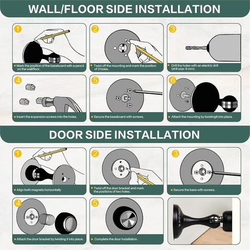 Magnetic Door Stoppers 2 Pack,Stainless Steel Door Stops for Wall and Floor Mounting. Door Holder Keep Door Open,No Drilling Door Stop with Adhesive Tapes, Black in Saudi Arabia