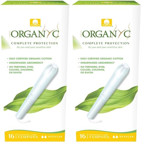 Organyc 100% Certified Organic Cotton Tampons, Cardboard Applicator, Free from Chlorine, Perfumes, Rayon and Chemicals, Regular, 16 Count in Saudi Arabia