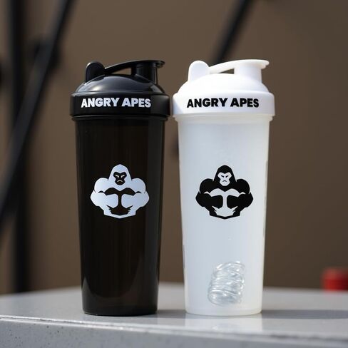 Angry Apes 28 oz Shaker Bottle – BPA-Free Tritan, Leak-Proof Flip Cap, Aluminum Mixer Ball & Measurement Scale – Black Variant with White Logo (black) in Saudi Arabia