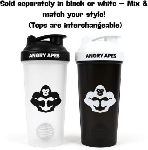 Angry Apes 28 oz Shaker Bottle – BPA-Free Tritan, Leak-Proof Flip Cap, Aluminum Mixer Ball & Measurement Scale – Black Variant with White Logo (black) in Saudi Arabia