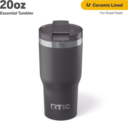 RTIC 20 أوقية من البهلوان الأساسي مع الغطاء ، معزول ، الفولاذ المقاوم للصدأ ، المعادن ، الفراغ المزدوج الجدار ، تصطف السيراميك ، كوب السفر لتناول القهوة المثلجة والشاي والشراب الساخن والبارد ، الجرافيت in Kuwait