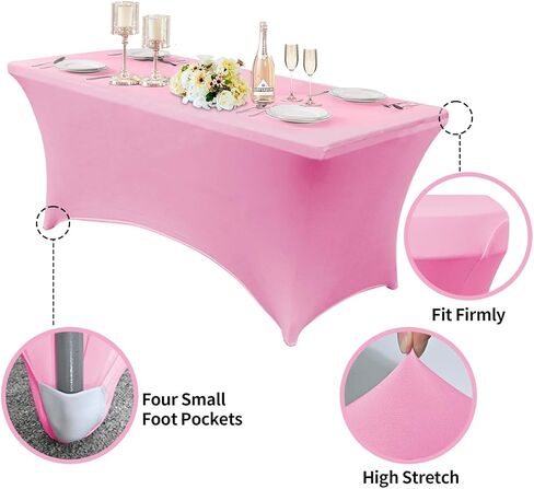 Haorui Spandex tableroth 6ft pink 4pack 4pack سميكة ، ناعمة ، ناعمة ، نابضة بالحياة ، تمتد مقاومة للتجاعيد فناء الفناء الفاخر الفاخر للحدث الفني ، المنزل ، الزفاف ، مراسم الجوائز ، الاجتماعات ، مأدبة وحفلات in Kuwait
