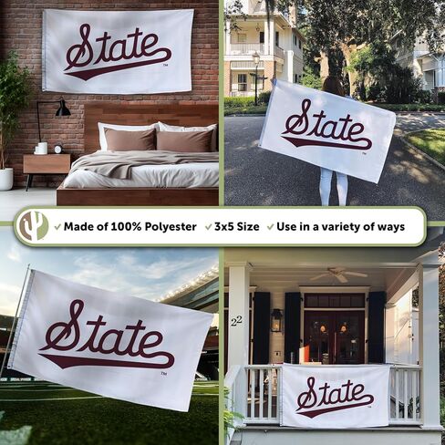 Desert Cactus Mississippi State University MSU Flag - 3 x 5 Feet Bulldogs Banner, Indoor/Outdoor Durable Fabric, 100% Polyester Design (Style D) in Saudi Arabia