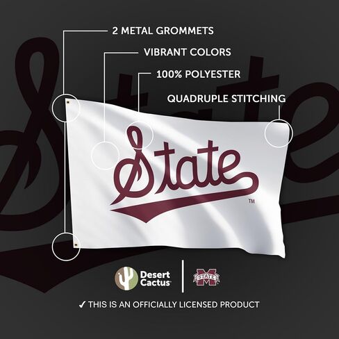 Desert Cactus Mississippi State University MSU Flag - 3 x 5 Feet Bulldogs Banner, Indoor/Outdoor Durable Fabric, 100% Polyester Design (Style D) in Saudi Arabia