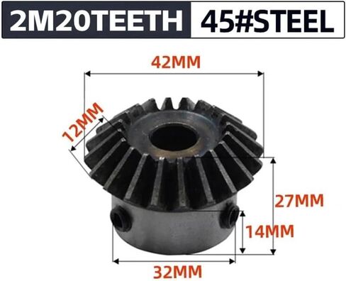 2pcs التروس المفعول 2m 20teeth الثقب الداخلي 8/10/12/14/15/16/17/18/19/19/20 مم 90 درجة حرارة زاوية تروس الصلب ثقب المسمار M5 (4pcs 2m 20 أسنان ، keyway 14mm 5mm) in Kuwait