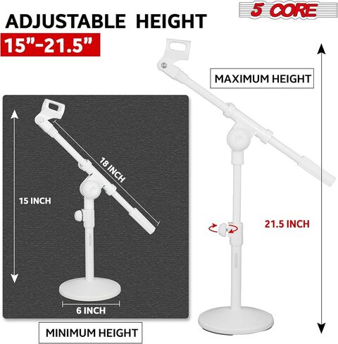 5Core MIC Stand Desk قابل للتعديل قابلاً للتمديد بذراع الذراع ، حامل الميكروفون W Round Base Anti Plad + MIC Clip + 3/8 '& 5/8' 'Adapter - MSSB W in Kuwait