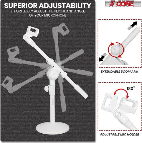 5Core MIC Stand Desk قابل للتعديل قابلاً للتمديد بذراع الذراع ، حامل الميكروفون W Round Base Anti Plad + MIC Clip + 3/8 '& 5/8' 'Adapter - MSSB W in Kuwait