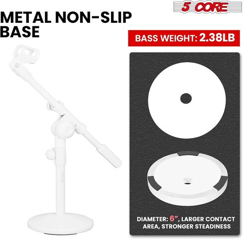 5Core MIC Stand Desk قابل للتعديل قابلاً للتمديد بذراع الذراع ، حامل الميكروفون W Round Base Anti Plad + MIC Clip + 3/8 '& 5/8' 'Adapter - MSSB W in Kuwait