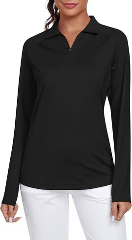 AIRIKE Women's Zipper Up Golf Shirts Long Sleeve Polo Shirt Quick Dry Comfy Fleece Tennis Tops in Kuwait
