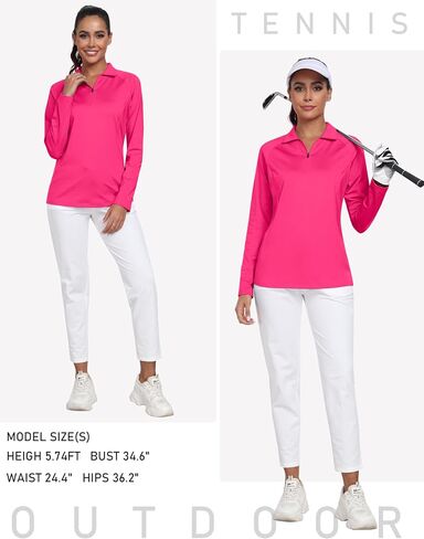 AIRIKE Women's Zipper Up Golf Shirts Long Sleeve Polo Shirt Quick Dry Comfy Fleece Tennis Tops in Kuwait