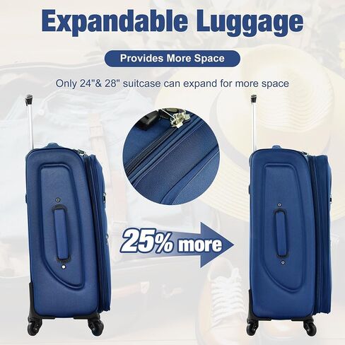مجموعة حقيبة Merax set Softside 3 قطع قابلة للتوسيع مع TSA Lock Wheels Lightweight Formage مع حقيبة سفر (22/26/30 ، باللون الأخضر الأزرق) in Kuwait