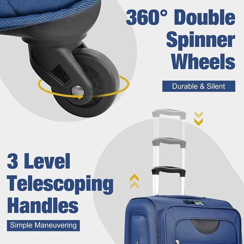 مجموعة حقيبة Merax set Softside 3 قطع قابلة للتوسيع مع TSA Lock Wheels Lightweight Formage مع حقيبة سفر (22/26/30 ، باللون الأخضر الأزرق) in Kuwait