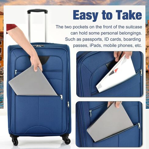 مجموعة حقيبة Merax set Softside 3 قطع قابلة للتوسيع مع TSA Lock Wheels Lightweight Formage مع حقيبة سفر (22/26/30 ، باللون الأخضر الأزرق) in Kuwait