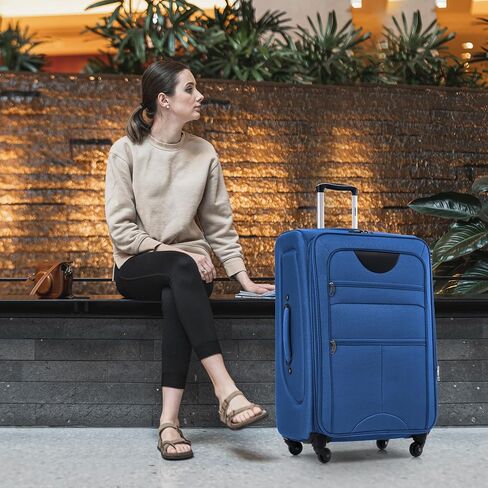 مجموعة حقيبة Merax set Softside 3 قطع قابلة للتوسيع مع TSA Lock Wheels Lightweight Formage مع حقيبة سفر (22/26/30 ، باللون الأخضر الأزرق) in Kuwait