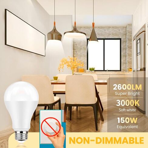 مصابيح مصباح LED مشرقة فائقة ، 150 واط مكافئة ، 5000 كيلو أبيض ضوء النهار ، 2600 لومين مرتفع ، قاعدة E26 ، غير قابلة للتجويف ، A21 19W مصابيح LED بيضاء مشرقة كفاءة في الطاقة لشرفة المكاتب المنزلية ، 6 حزم in Kuwait