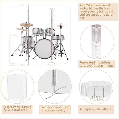 Portable Drum Shield. Converts to 2ftx6ft. Full-Length Stainless Steel Hinges. Drum Cage for Home, Church, Practice & Performances (5 panels with deflectors). in Saudi Arabia
