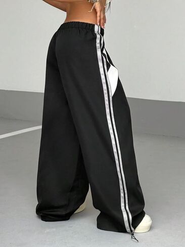 ZAFUL Womens Parachute Pants Y2k Baggy Elasitc Waist Track Pants Contrast Pipping Sweatpant Trousers in Saudi Arabia