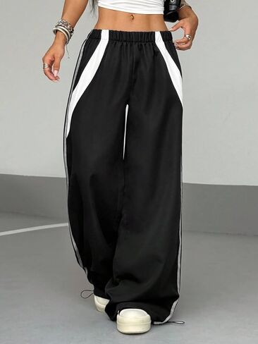 ZAFUL Womens Parachute Pants Y2k Baggy Elasitc Waist Track Pants Contrast Pipping Sweatpant Trousers in Saudi Arabia