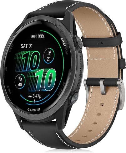 Slim Leather Watch Bands Compatible with Garmin Forerunner 570 42mm/Vivoactive 6/5/3/Venu Sq 2/Venu Sq/Forerunner 165,20mm Wristband,Replacement Stylish Slim Wristband Strap for Women Men in Kuwait