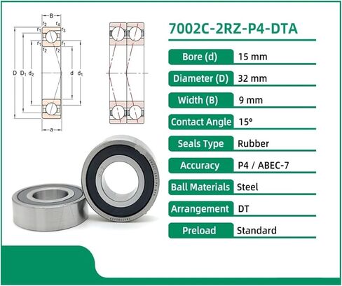 1 Pair 7002 7002C 2RZ P4 DT A 15x32x9 15x32x18 Sealed Angular Contact Bearings Spindle Bearings in Saudi Arabia