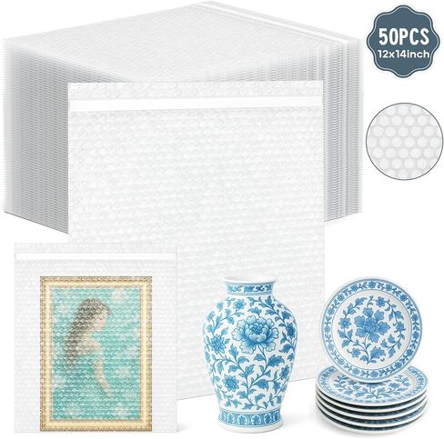 JTIEO 50 Pcs 8''x12'' Bubble Out Bags, Clear Self-Adhesive Pouch Wraps, Upgraded Double-Walled Cushioning for Shipping, Packing, Storage and Moving in Kuwait