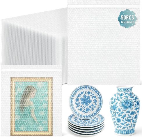 JTIEO 50 Pcs 8''x12'' Bubble Out Bags, Clear Self-Adhesive Pouch Wraps, Upgraded Double-Walled Cushioning for Shipping, Packing, Storage and Moving in Kuwait