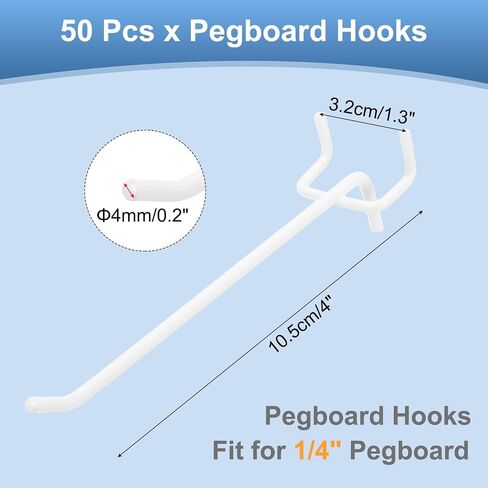 UXCELL 50 PCS Hight Duty Pegboard Hooks ، خطافات رفوف مقاس 6 بوصات لـ 1/4 "Pegboard ، منظم Hook Ho-Holder عرض Pegboard للمرآب ، المكتب ، والمطبخ ، الأبيض in Saudi Arabia